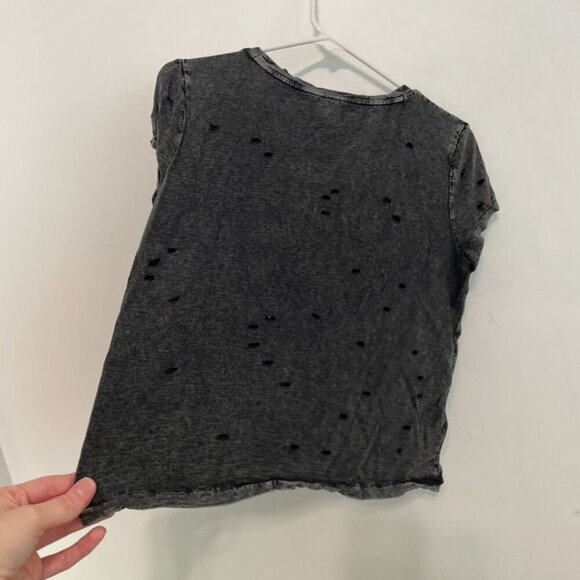 AMERICAN EAGLE Destroyed Pocket T-Shirt Black Ripped Rips Short Sleeve Crop Top - Picture 10 of 10